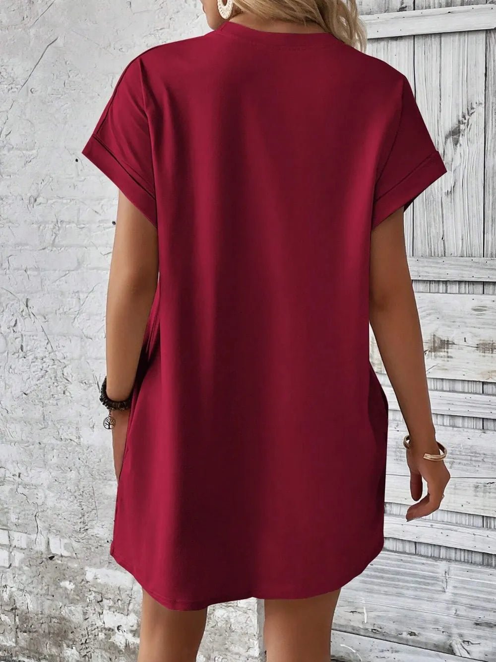 Round Neck Short Sleeve Mini Dress - Crowned Energy CO.