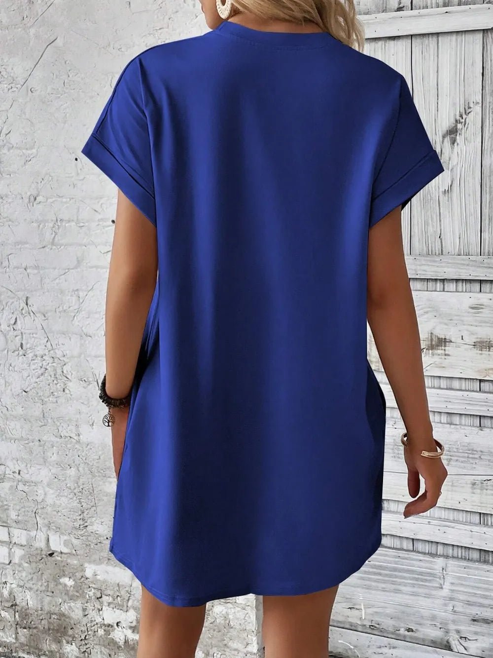 Round Neck Short Sleeve Mini Dress - Crowned Energy CO.