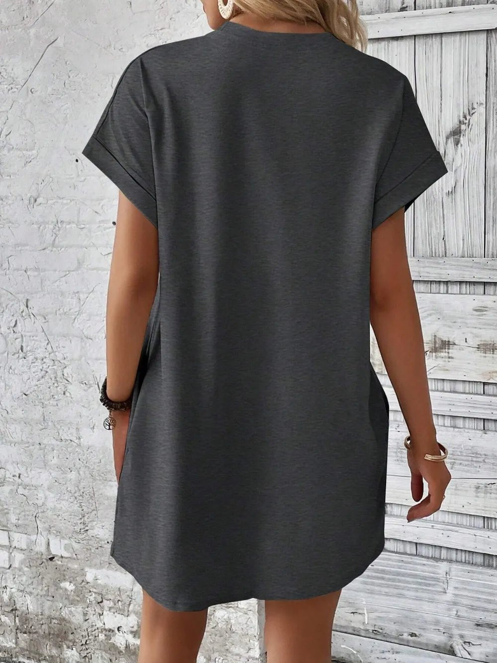 Round Neck Short Sleeve Mini Dress - Crowned Energy CO.