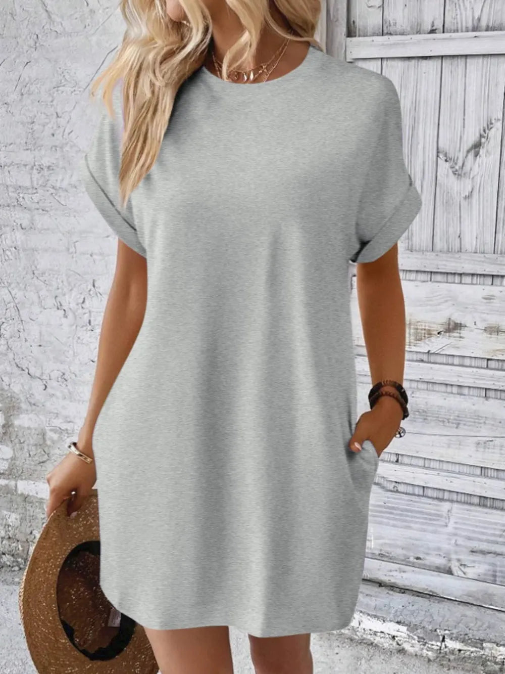 Round Neck Short Sleeve Mini Dress - Crowned Energy CO.