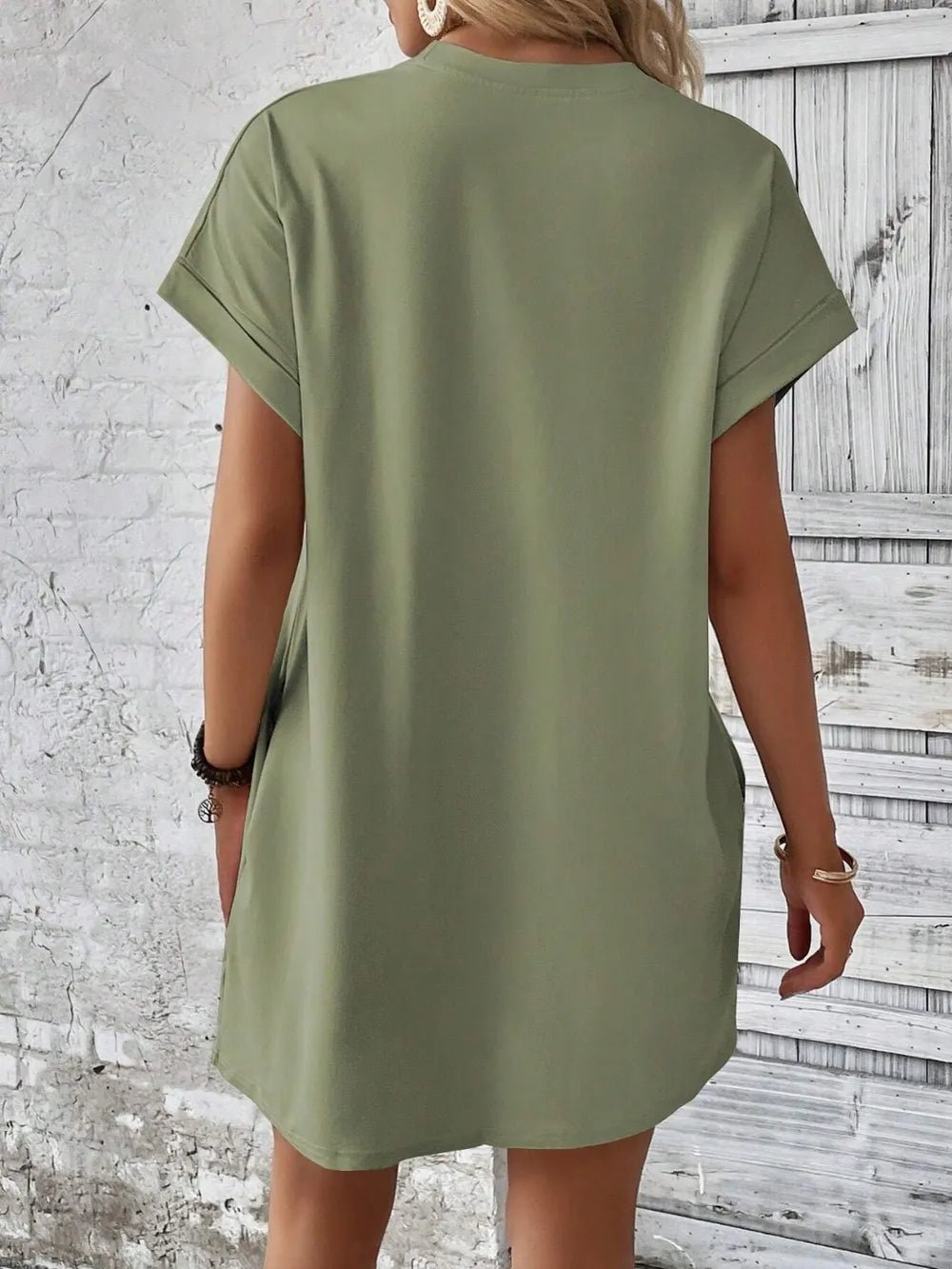 Round Neck Short Sleeve Mini Dress - Crowned Energy CO.