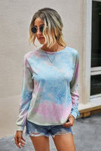 Round Neck Tie Dye Open Back Loose Sweatshirt - Goddess Vibes