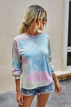 Round Neck Tie Dye Open Back Loose Sweatshirt - Goddess Vibes