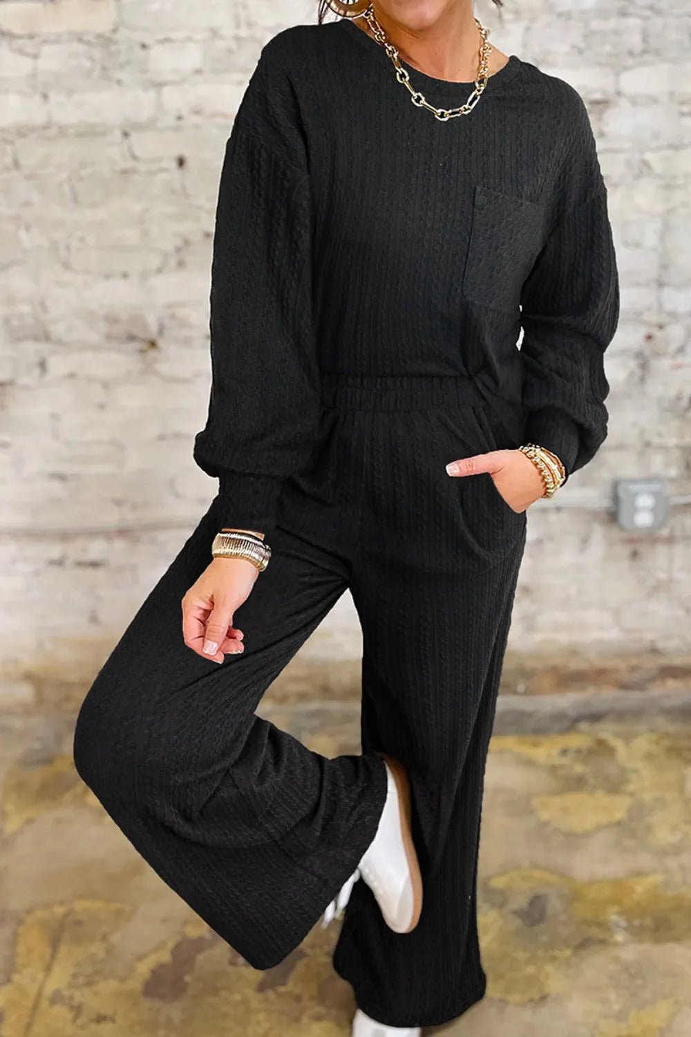 Round Neck Top and Pants Set - Goddess Vibes