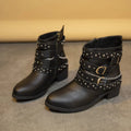 Crowned Energy CO. Black / 36 Trendsi Shoes & Bags/Crossbody Bags Round Toe Block Heels Boots