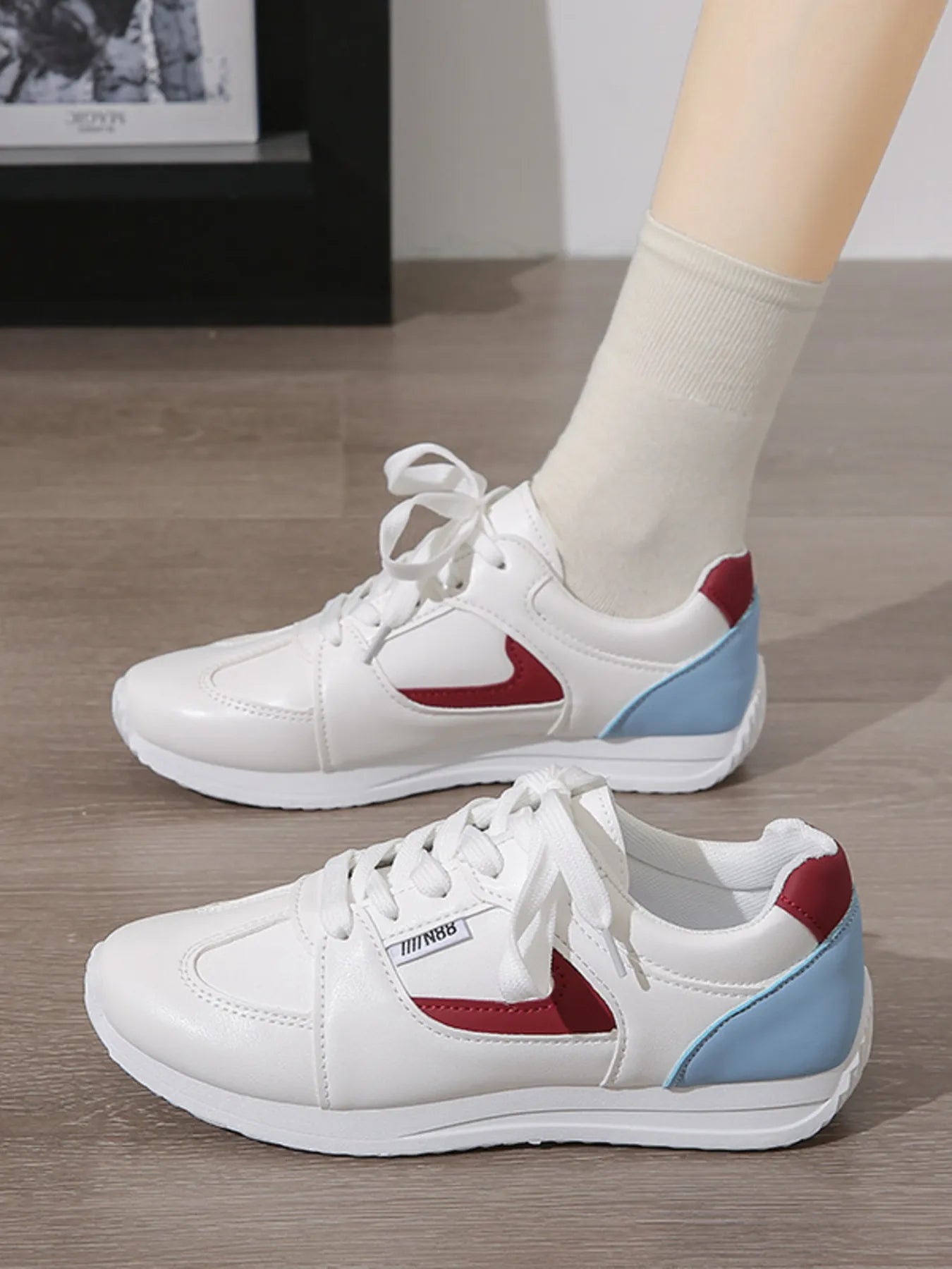 Crowned Energy CO. Red / 36 Trendsi Shoes & Bags/Crossbody Bags Round Toe Contrast Sneakers