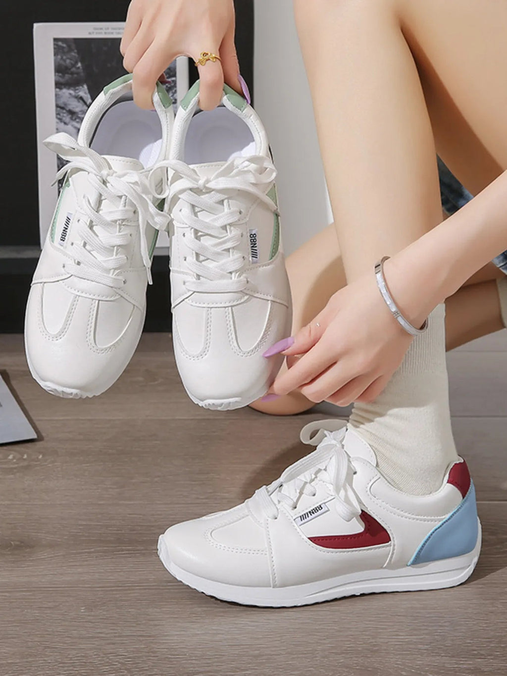 Crowned Energy CO. Red / 36 Trendsi Shoes & Bags/Crossbody Bags Round Toe Contrast Sneakers