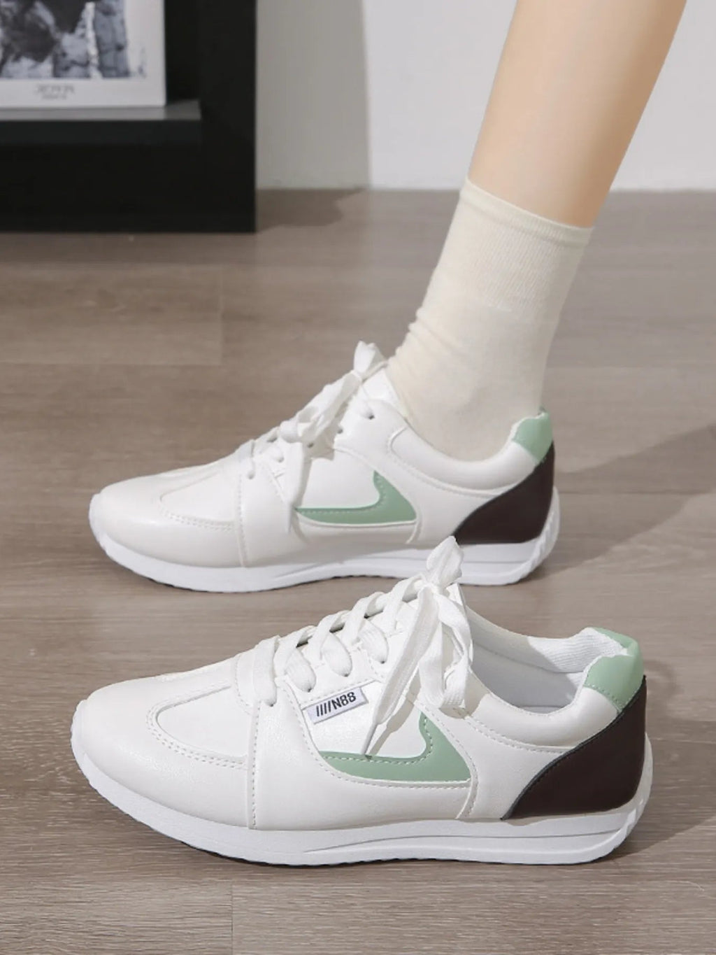Crowned Energy CO. Red / 36 Trendsi Shoes & Bags/Crossbody Bags Round Toe Contrast Sneakers