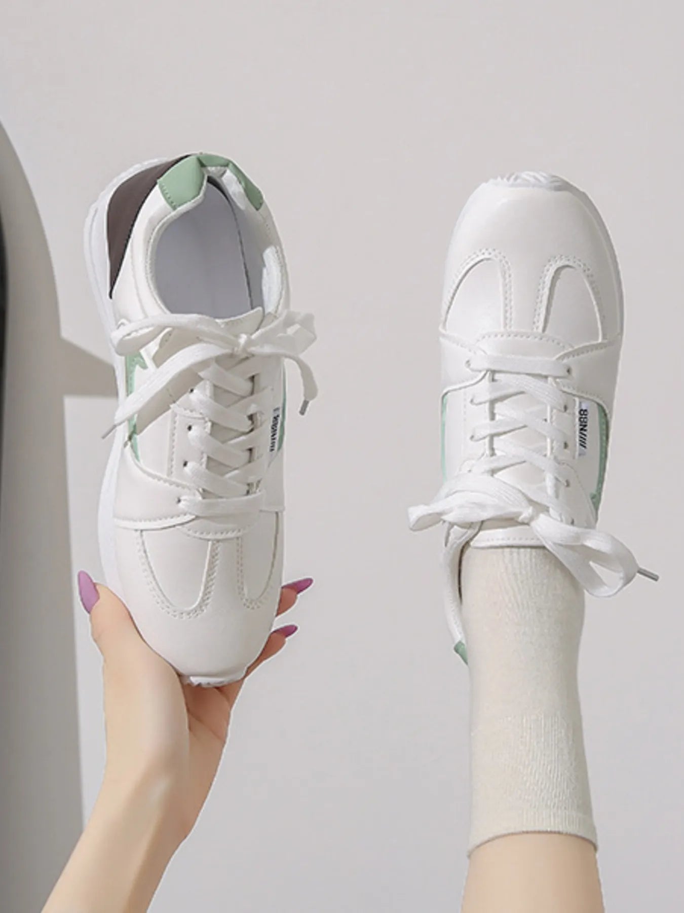 Crowned Energy CO. Green / 36 Trendsi Shoes & Bags/Crossbody Bags Round Toe Contrast Sneakers