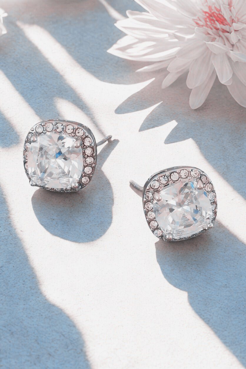 Rounded Square Rhinestone Earrings - Goddess Vibes