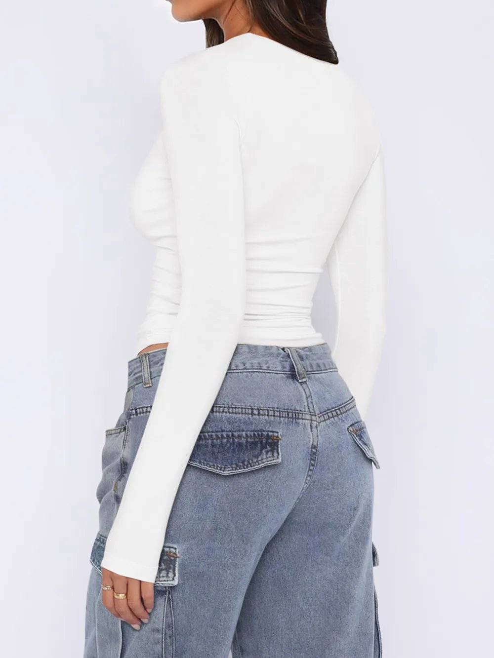 Ruched Asymmetrical Neck Long Sleeve T-Shirt - Crowned Energy CO.