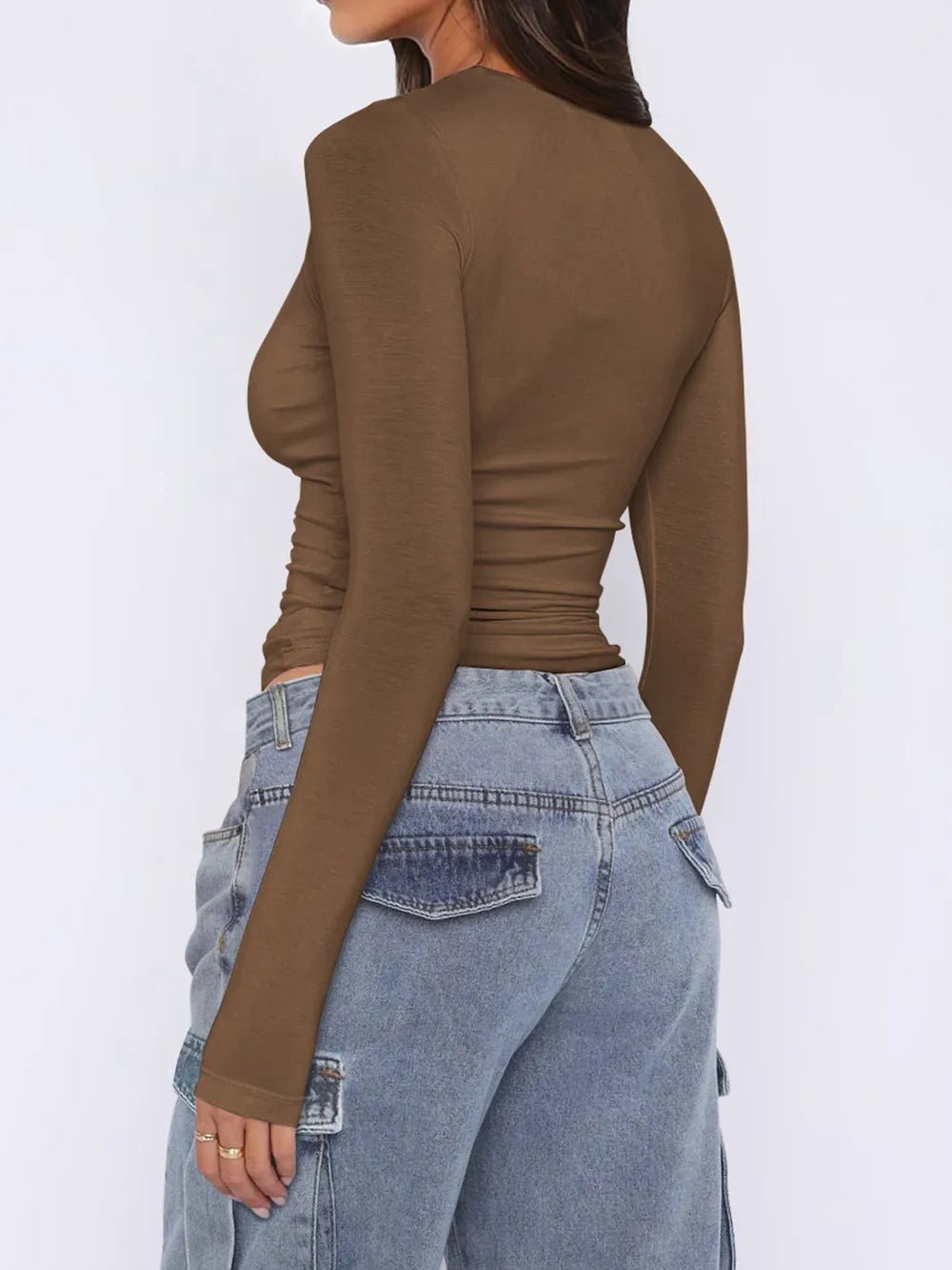 Ruched Asymmetrical Neck Long Sleeve T-Shirt - Crowned Energy CO.