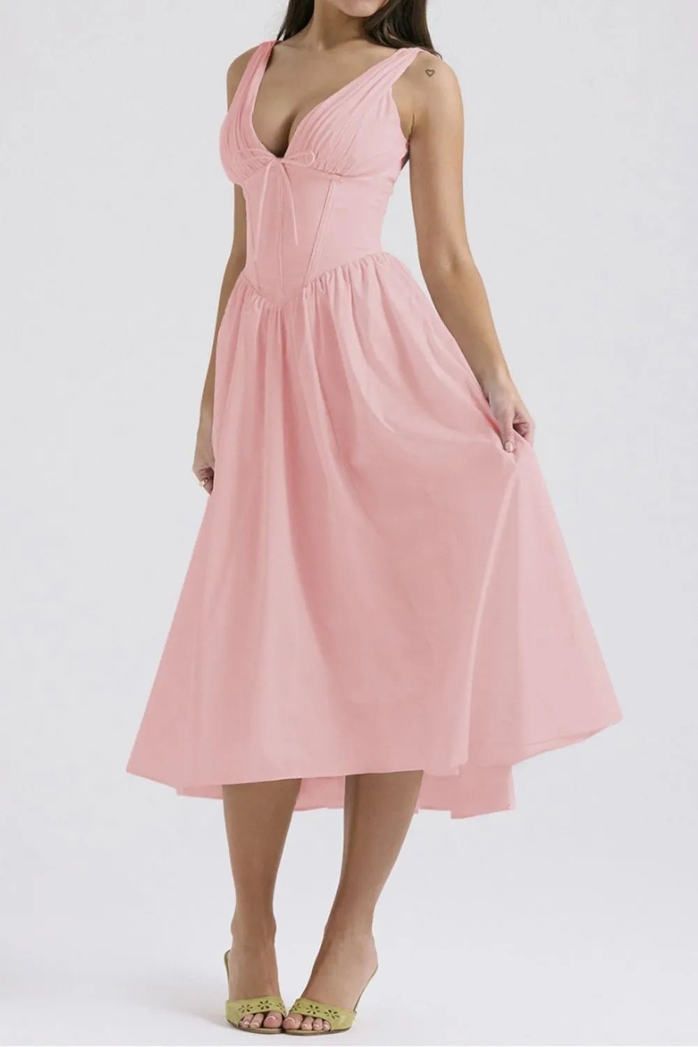 Ruched V - Neck Sleeveless Dress with Pockets - Crowned Energy CO.