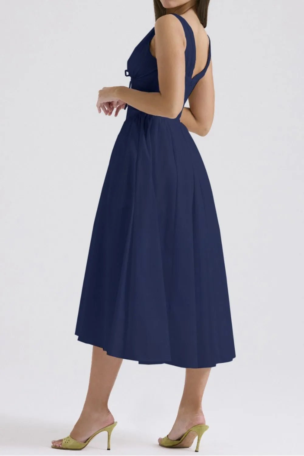 Ruched V - Neck Sleeveless Dress with Pockets - Crowned Energy CO.