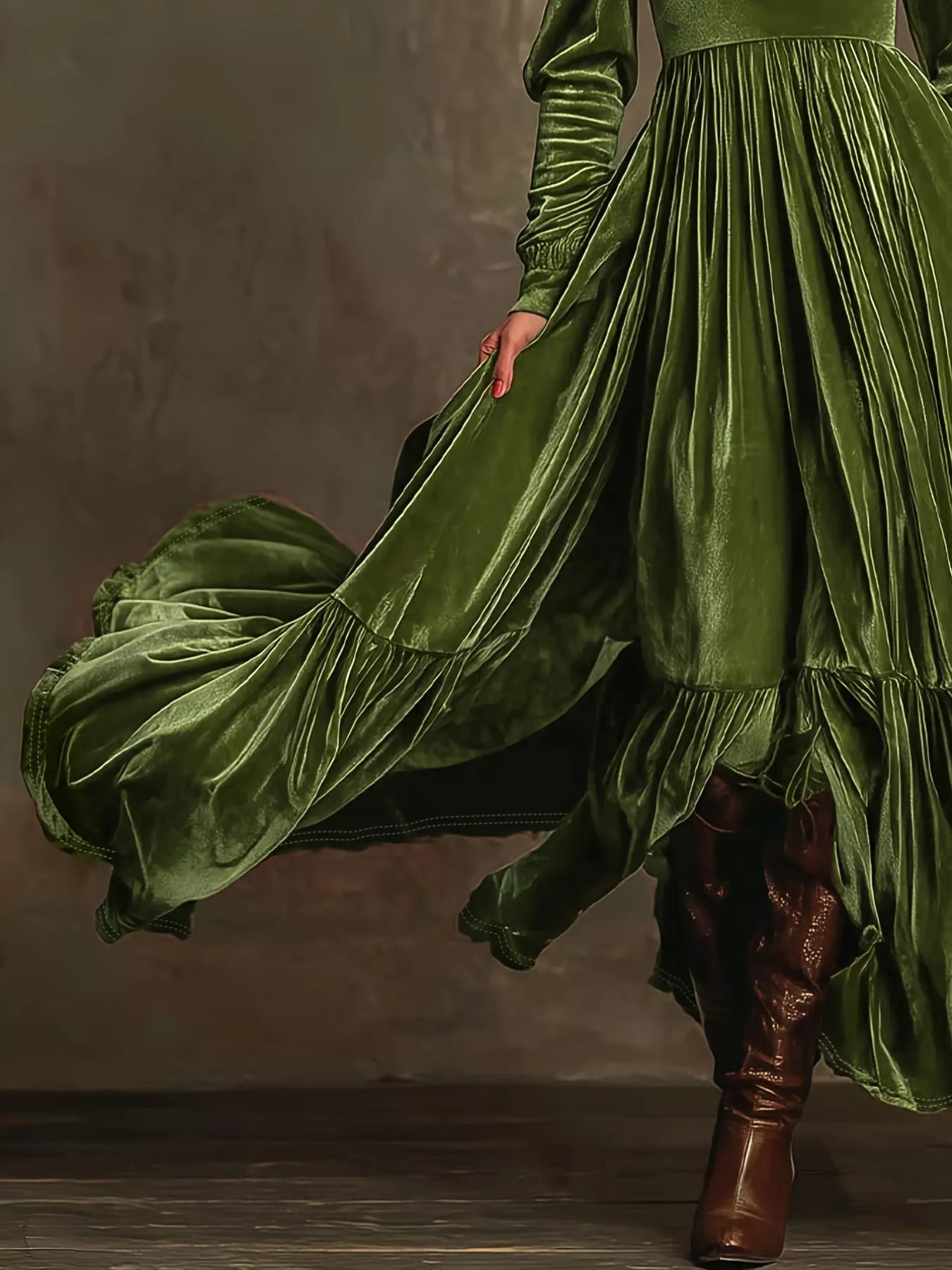 Ruffled Hem Long Sleeve Dress - Crowned Energy CO.