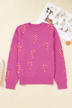 Sachet Pink Christmas Candy Cane Holiday Drop Shoulder Sweater - Goddess Vibes