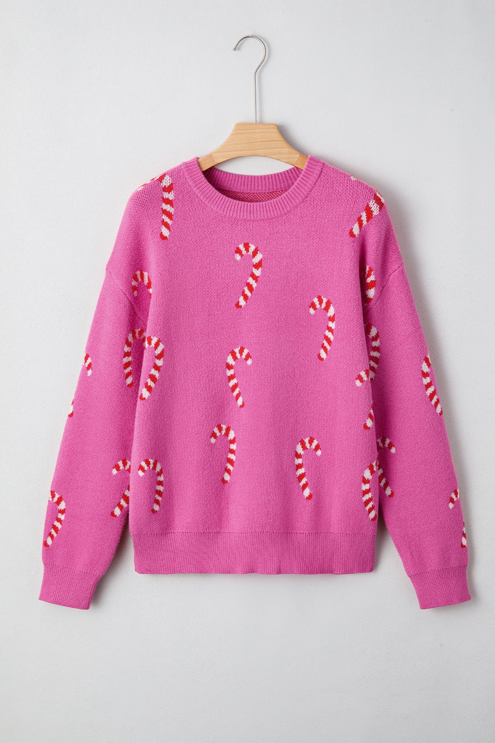 Sachet Pink Christmas Candy Cane Holiday Drop Shoulder Sweater - Goddess Vibes