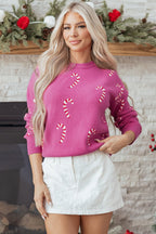 Sachet Pink Christmas Candy Cane Holiday Drop Shoulder Sweater - Goddess Vibes