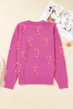 Sachet Pink Christmas Candy Cane Holiday Drop Shoulder Sweater - Goddess Vibes