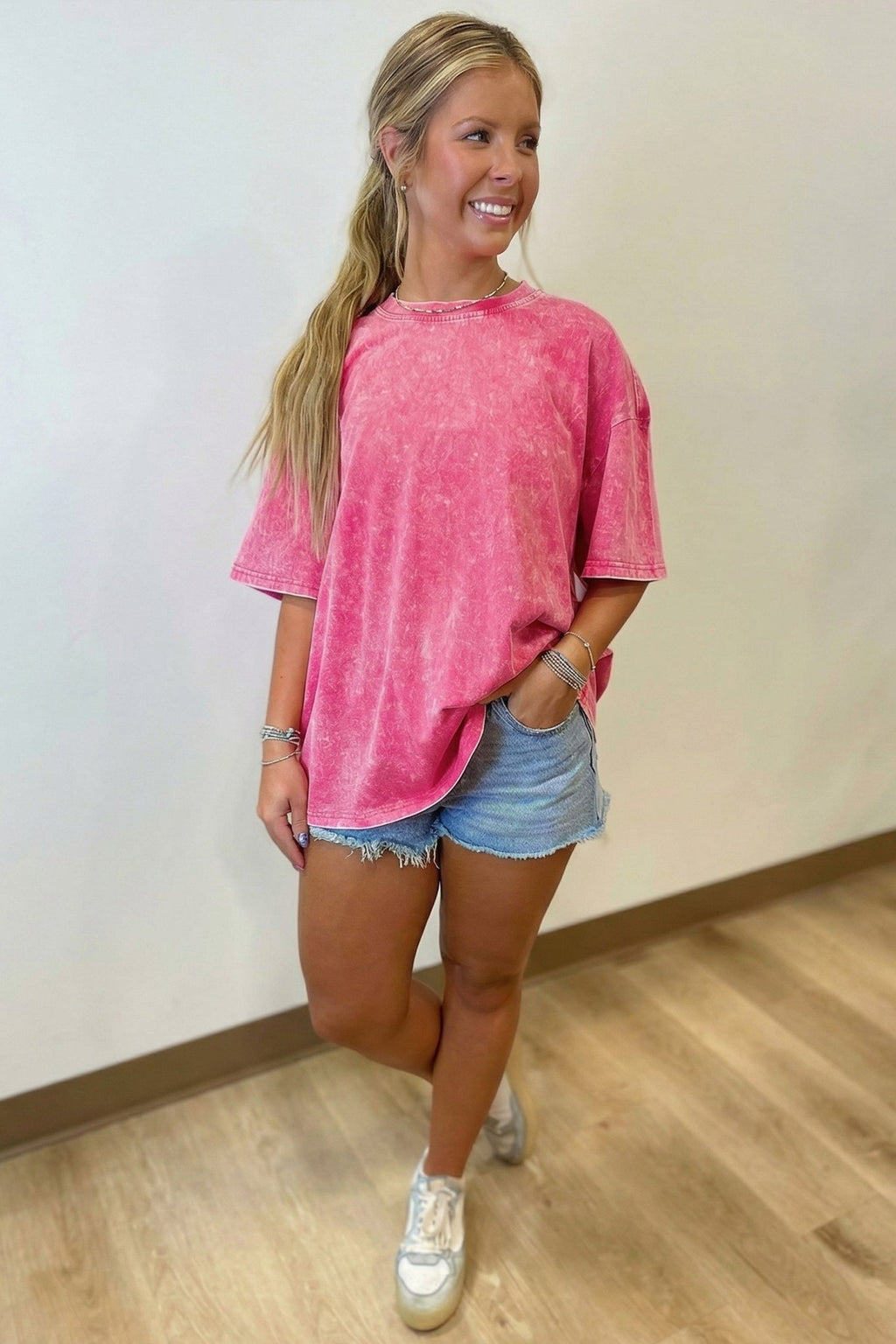 Sachet Pink Solid Color Cotton Mineral Washed Oversize Tee - Crowned Energy CO.