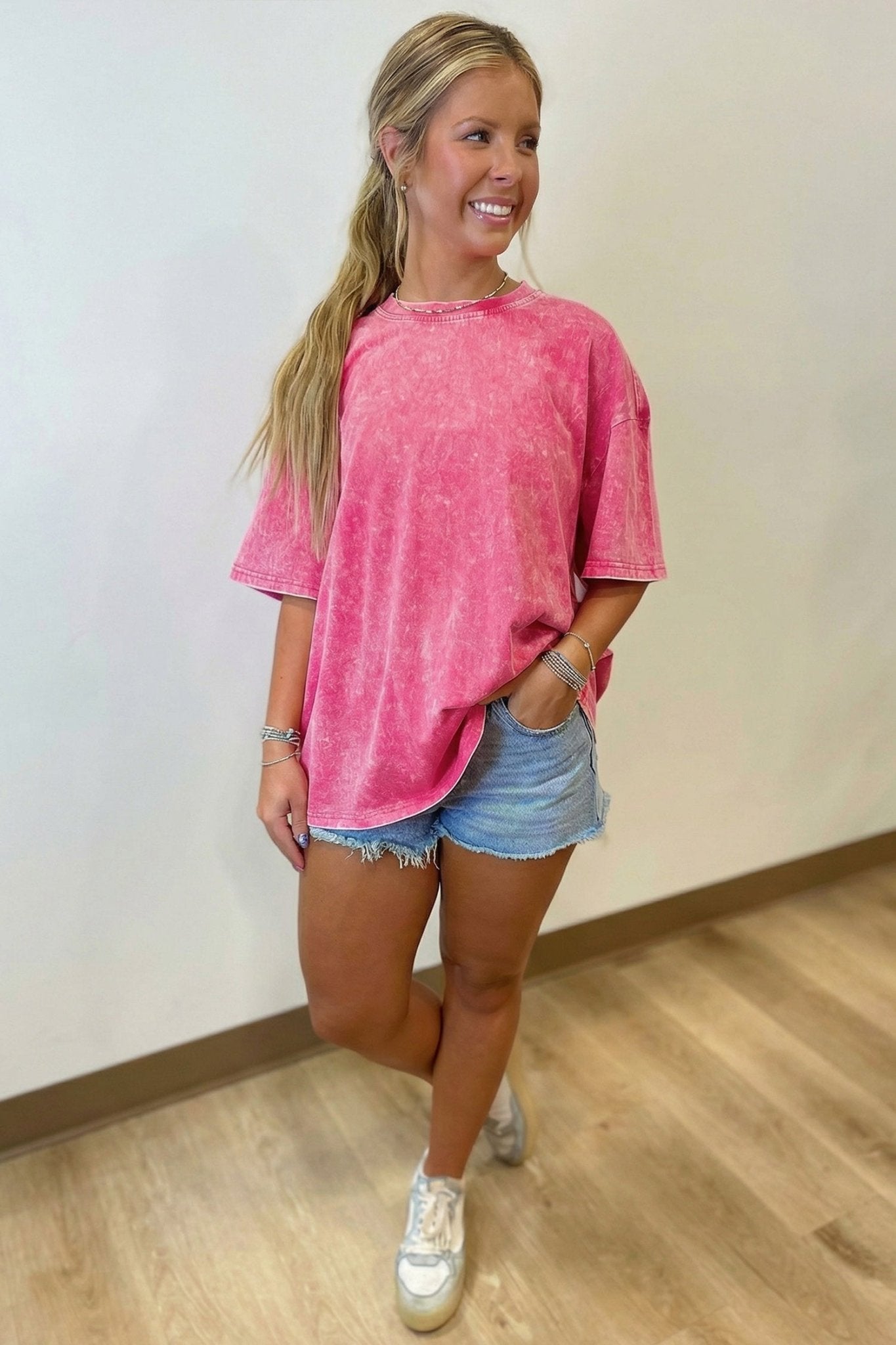 Sachet Pink Solid Color Cotton Mineral Washed Oversize Tee - Crowned Energy CO.