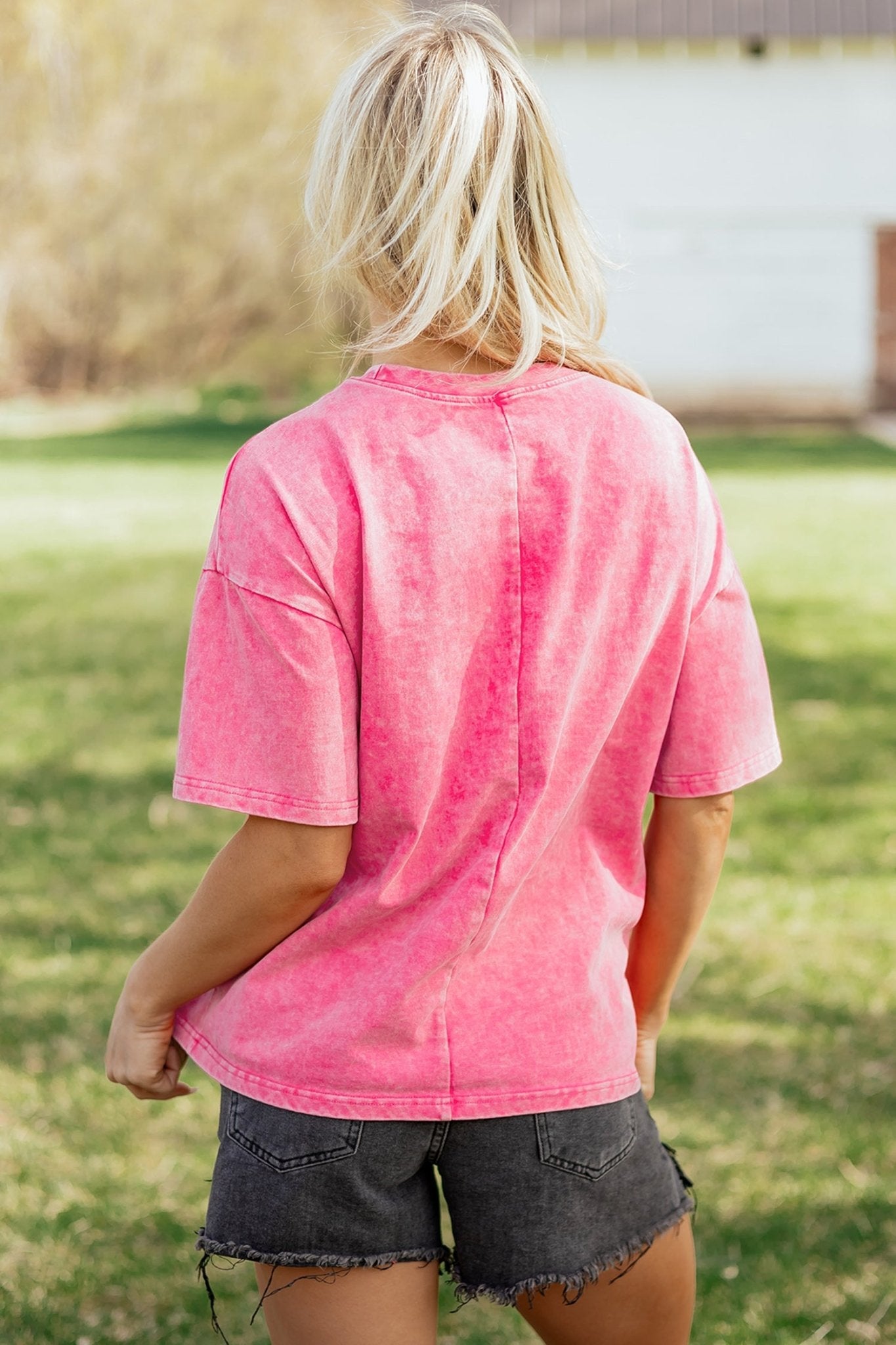 Sachet Pink Solid Color Cotton Mineral Washed Oversize Tee - Crowned Energy CO.