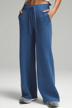 Sail Blue Drawstring High Waist Wide Leg Pocketed Sweatpants - Goddess Vibes