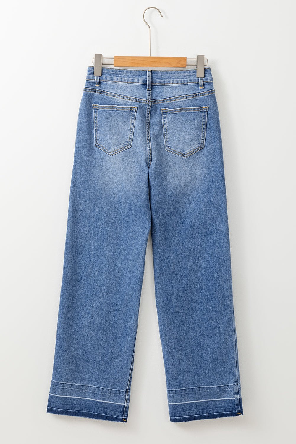 Sail Blue Raw Hem Unique Cuffs Straight High Rise Loose Jeans - Goddess Vibes