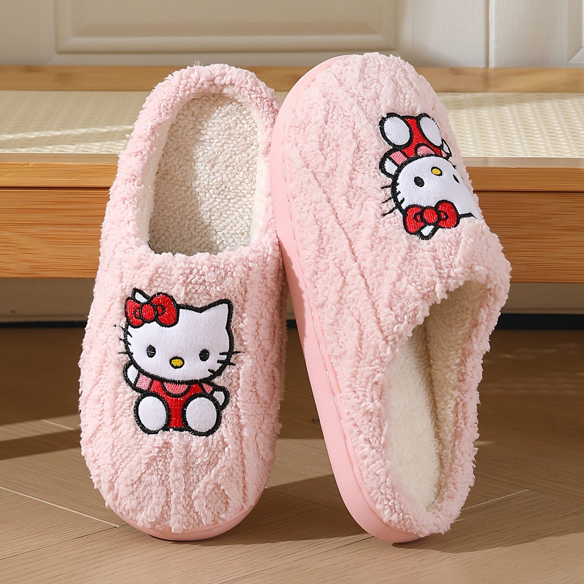 Sanrio Authentic Winter Slippers, Warm Lining, Hello Kitty Embroidery Design - Crowned Energy CO.