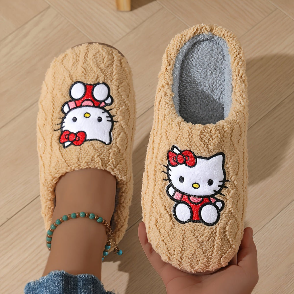 Sanrio Authentic Winter Slippers, Warm Lining, Hello Kitty Embroidery Design - Crowned Energy CO.