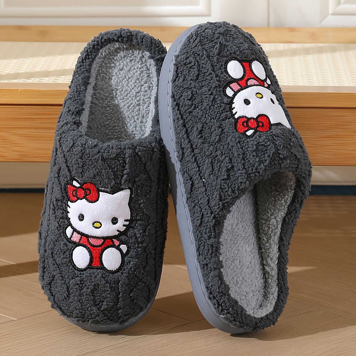 Sanrio Authentic Winter Slippers, Warm Lining, Hello Kitty Embroidery Design - Crowned Energy CO.