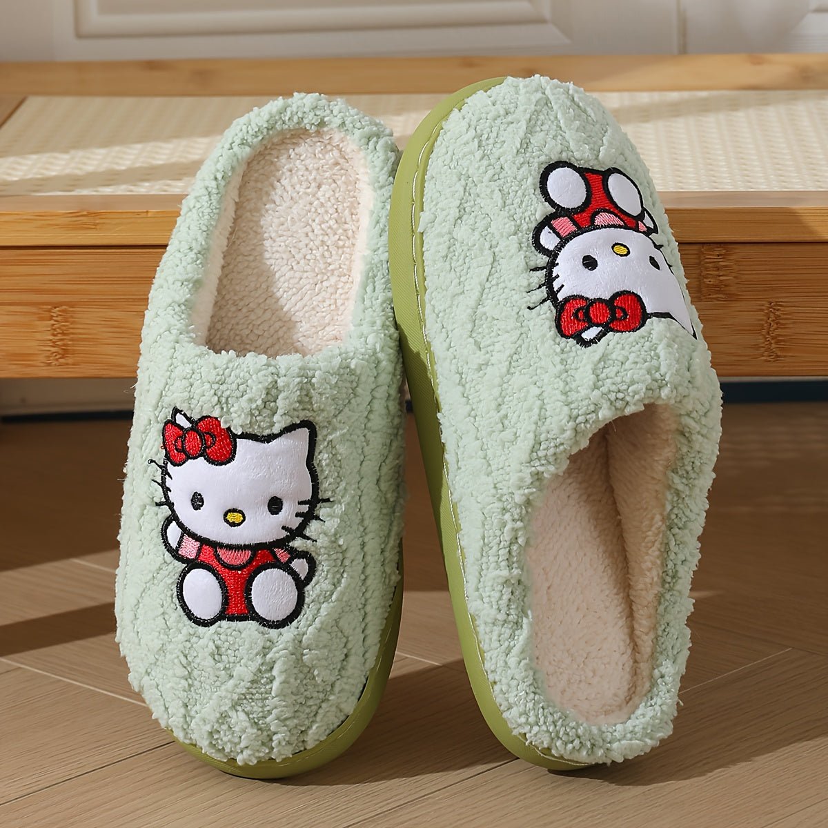 Sanrio Authentic Winter Slippers, Warm Lining, Hello Kitty Embroidery Design - Crowned Energy CO.