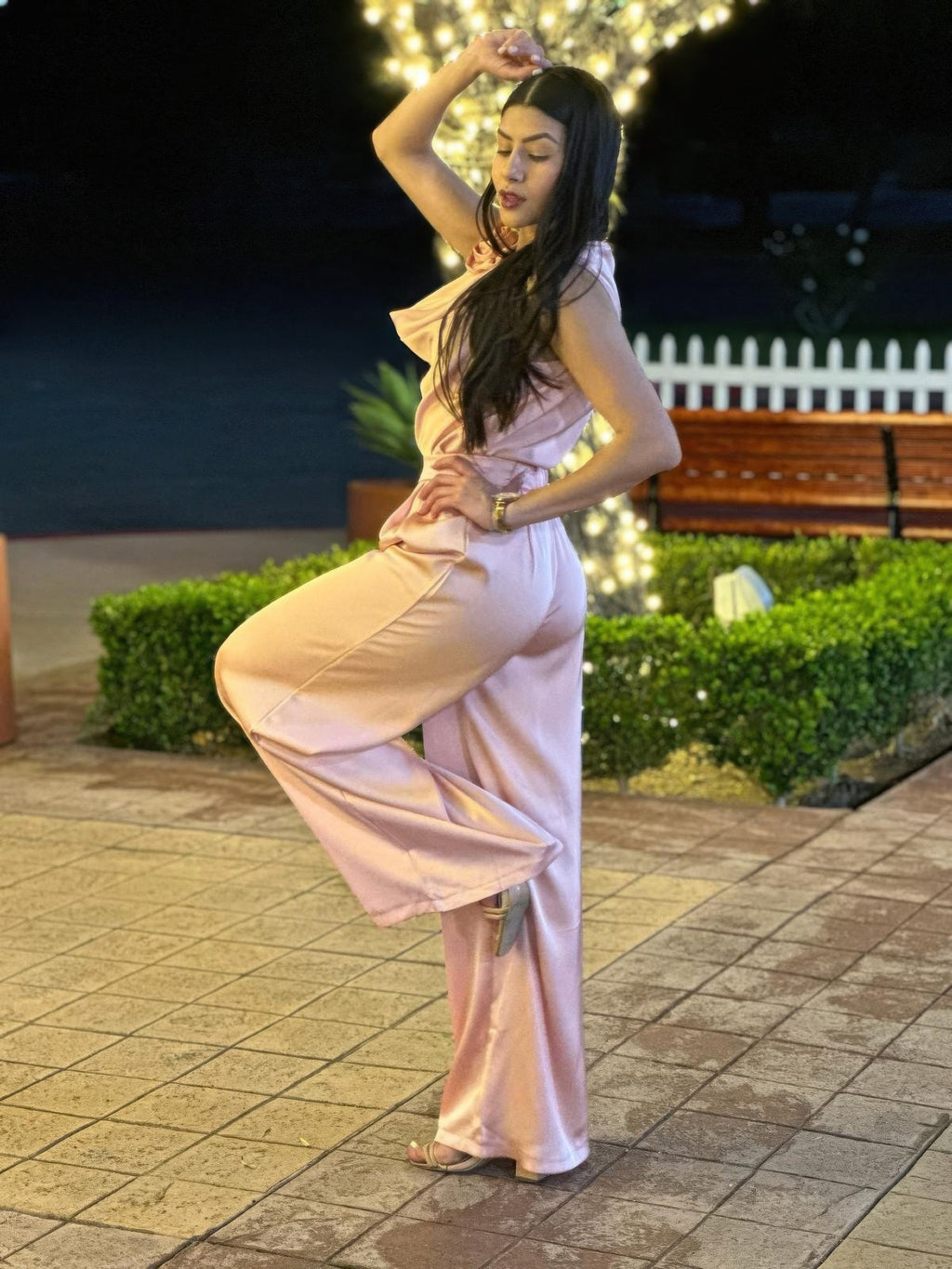 Satin Wide Leg Pants & Flower Sleeveless Top Set - Crowned Energy CO.