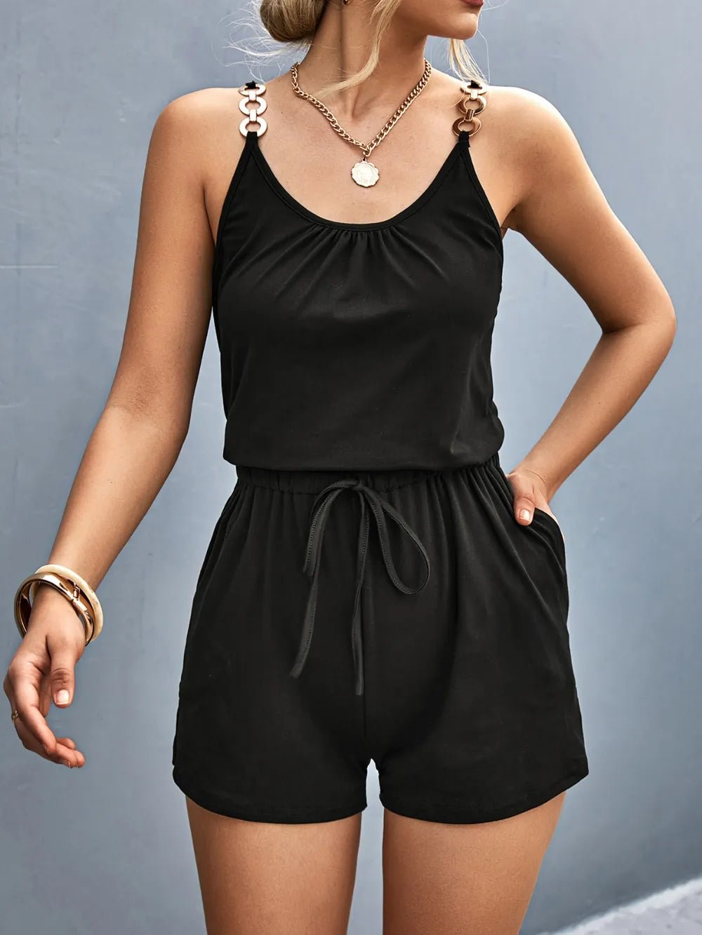 Scoop Neck Romper with Pockets - Crowned Energy CO.