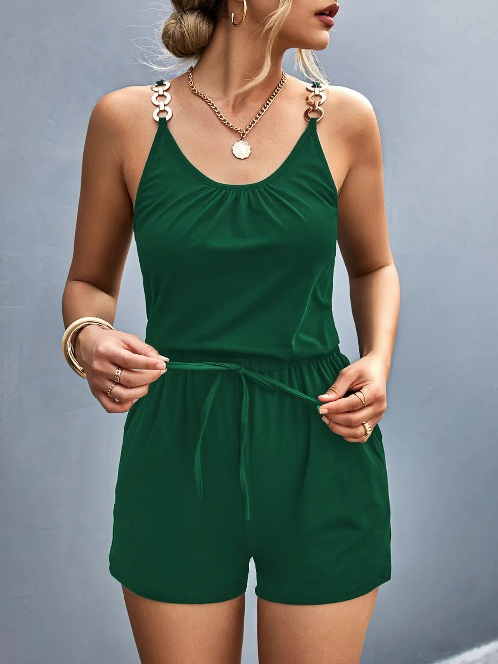 Scoop Neck Romper with Pockets - Crowned Energy CO.