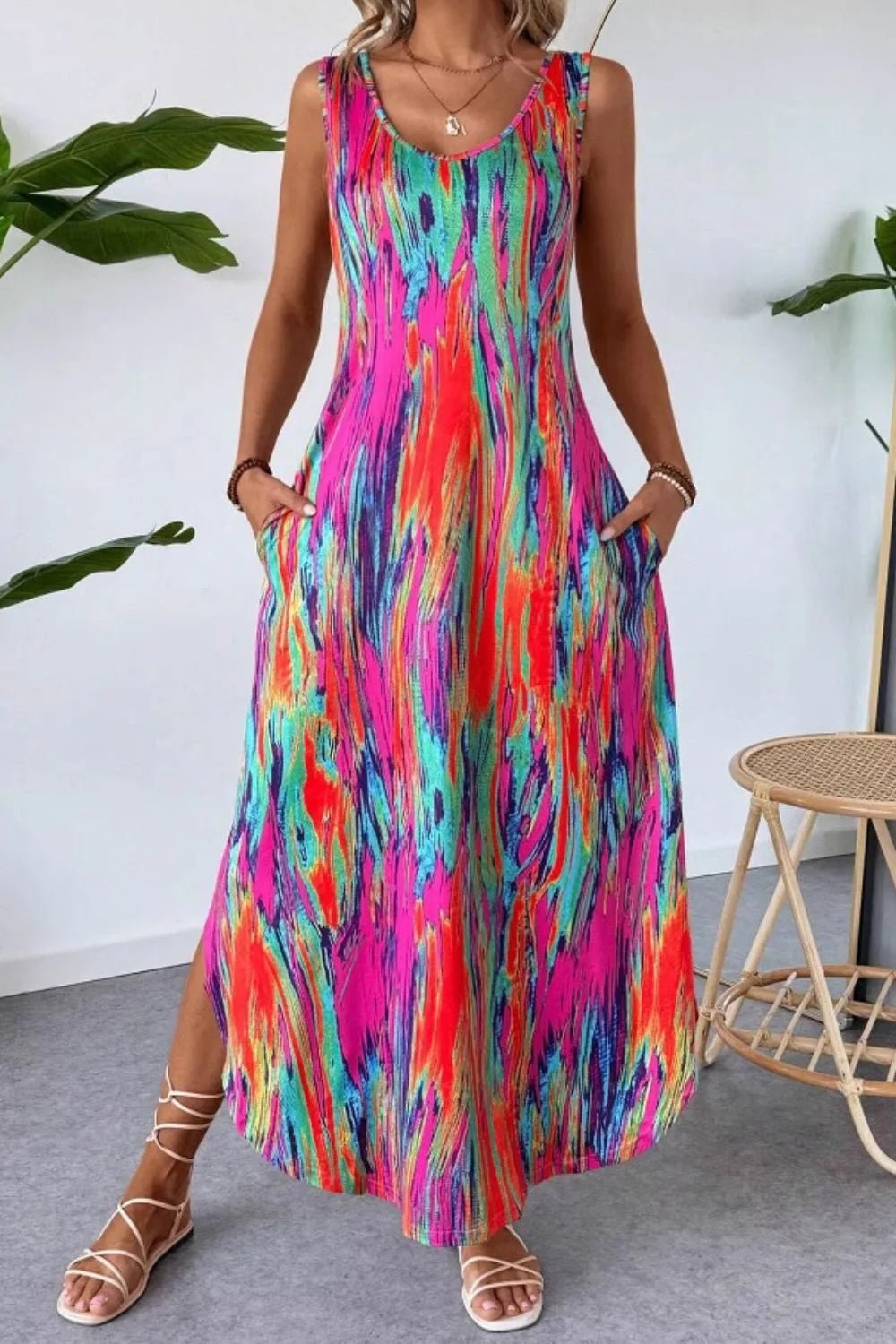 Scoop Neck Sleeveless Dress with Pockets - Goddess Vibes