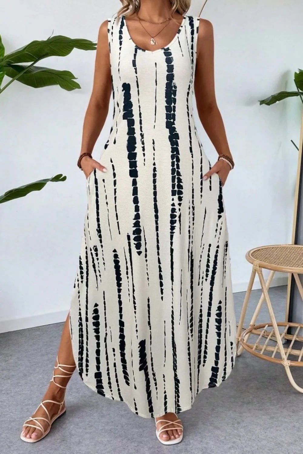 Scoop Neck Sleeveless Dress with Pockets - Goddess Vibes