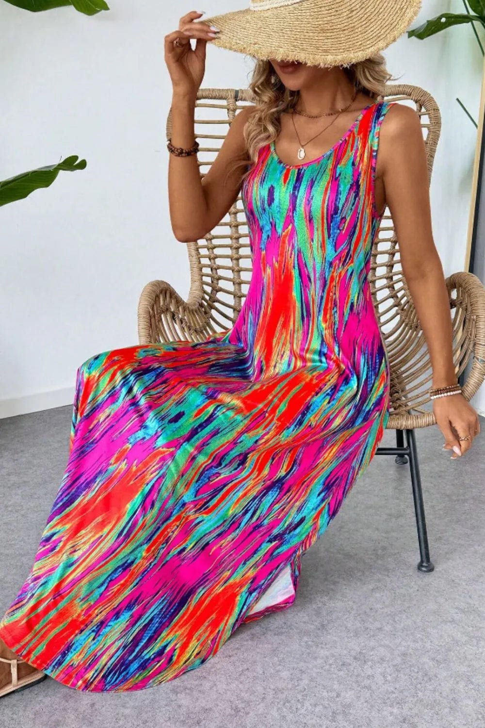 Scoop Neck Sleeveless Dress with Pockets - Goddess Vibes