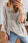 Seagrass Hollow Out Knit 7/8 Sleeve Casual Sweater - Crowned Energy CO.