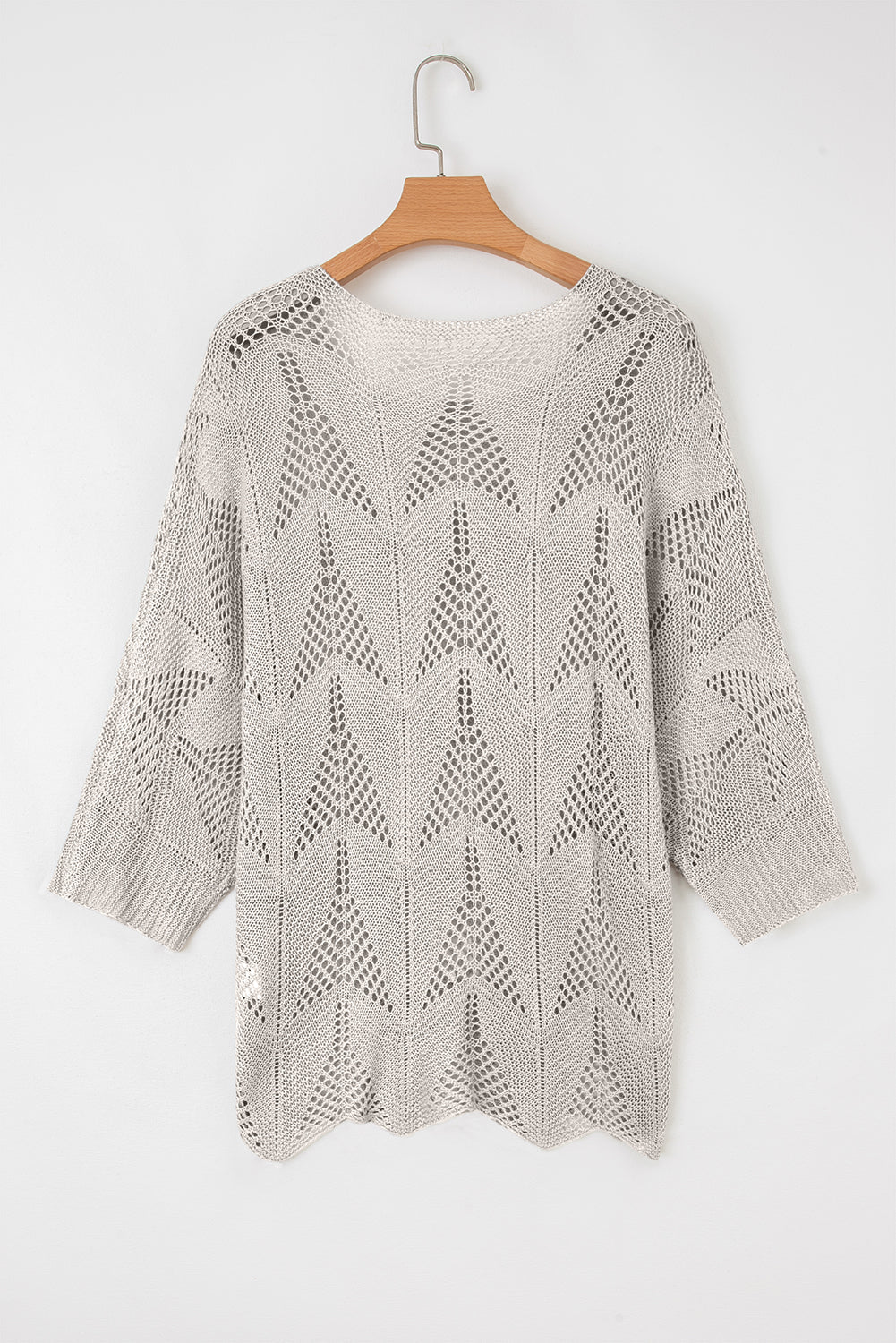 Seagrass Hollow Out Knit 7/8 Sleeve Casual Sweater - Crowned Energy CO.