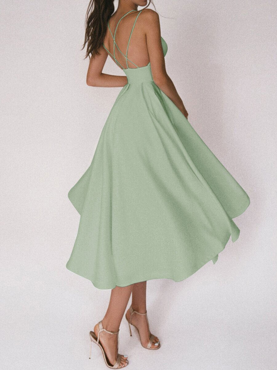 Crowned Energy CO. Green / 2XL Goddess Vibes Dresses Sexy V-neck Suspender Dress Summer Fashion A-Line Long Dresses For Women