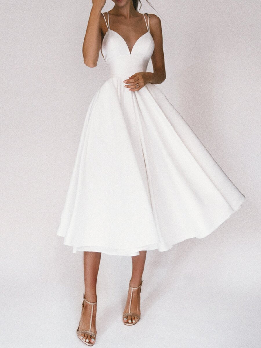 Crowned Energy CO. White / 2XL Goddess Vibes Dresses Sexy V-neck Suspender Dress Summer Fashion A-Line Long Dresses For Women