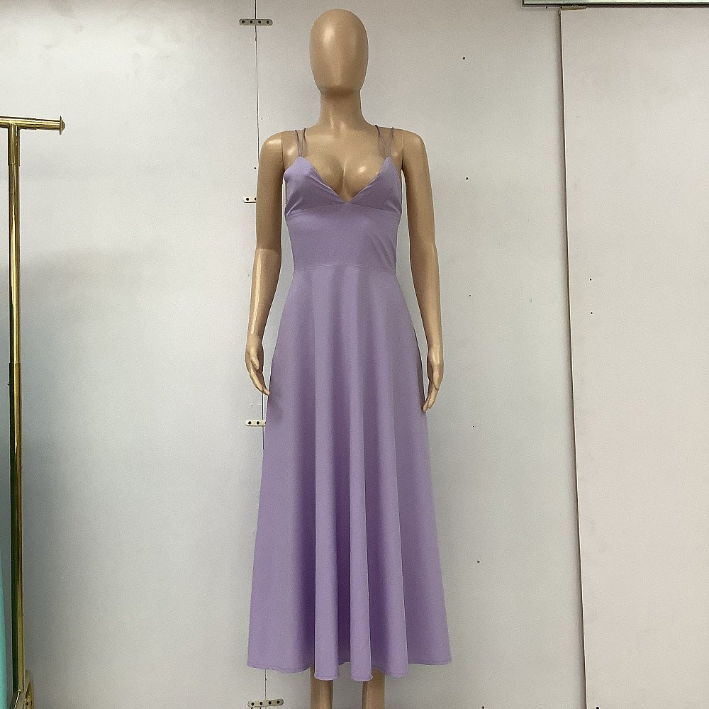Crowned Energy CO. Purple / 2XL Goddess Vibes Dresses Sexy V-neck Suspender Dress Summer Fashion A-Line Long Dresses For Women