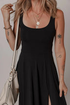 Side Slit Scoop Neck Wide Strap Dress - Goddess Vibes