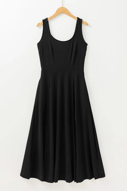 Side Slit Scoop Neck Wide Strap Dress - Goddess Vibes