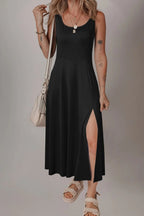 Side Slit Scoop Neck Wide Strap Dress - Goddess Vibes