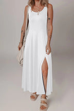 Side Slit Scoop Neck Wide Strap Dress - Goddess Vibes