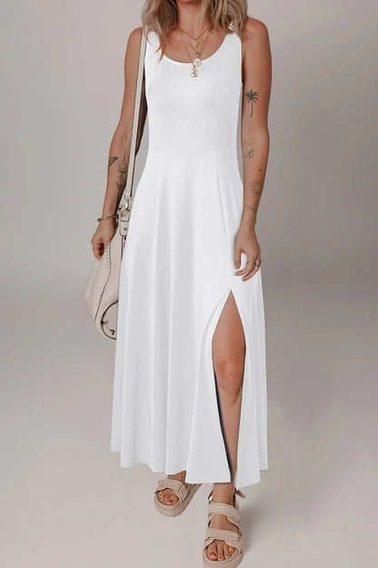 Side Slit Scoop Neck Wide Strap Dress - Goddess Vibes