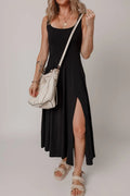 Crowned Energy CO. Black / S Trendsi Dresses/Maxi Dresses Side Slit Scoop Neck Wide Strap Dress