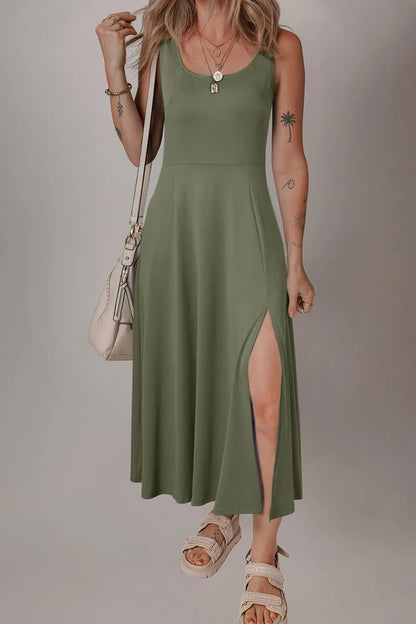 Side Slit Scoop Neck Wide Strap Dress - Goddess Vibes